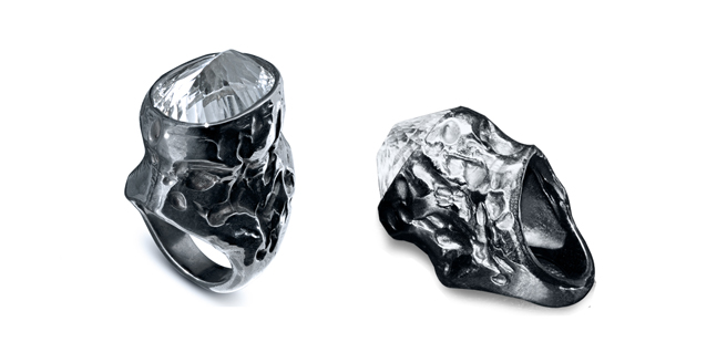 Кольцо Sonya из серебра с покрытием из черного родия, горным хрусталем и авантюрином