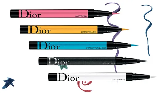 Лайнеры Diorshow On Stage Liner, 351, Pearly Turquoise, 541, Matte Yellow, 076, Pearly Grey, 851, Matte Pink, 001, Matte White – все Dior
