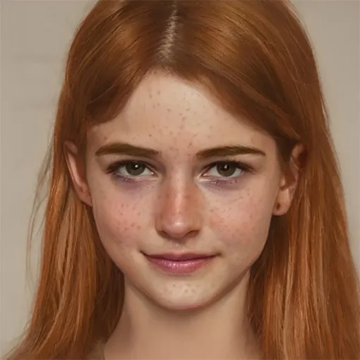 Джинни Уизли: миловидная, лицо в веснушках, карие глаза, ярко-рыжие волосы