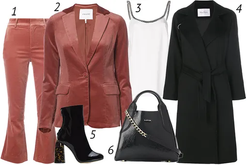 Брюки Frame Denim, 25 991 руб.; пиджак Frame Denim, 38 305 руб.; топ Stella Mccartney, 35 541 руб.; пальто Max Mara, 135 928 руб.; ботинки на каблуке Ellery, 103 540 руб.; сумка Lanvin, 104 500 руб. Брюки Frame Denim, 25 991 руб.; пиджак Frame Denim, 38 305 руб.; топ Stella Mccartney, 35 541 руб.; пальто Max Mara, 135 928 руб.; ботинки на каблуке Ellery, 103 540 руб.; сумка Lanvin, 104 500 руб.
