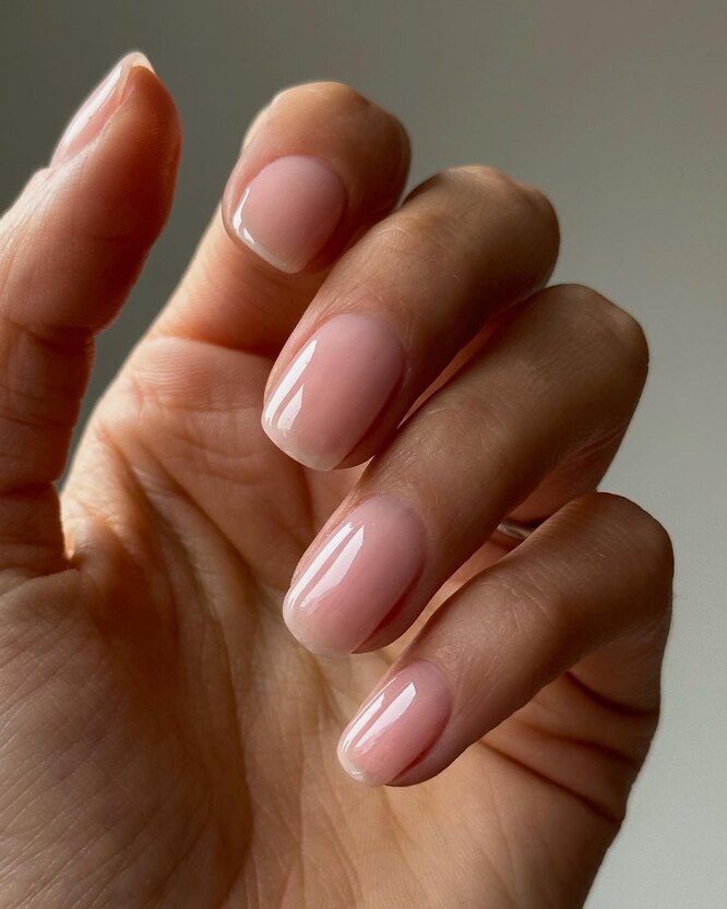 Sheer pink short natural nails