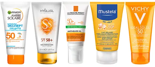 Слева направо: Garnier, Hyalual, La Roche-Posay, Mustela, Vichy