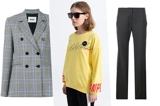 Жакет MSGM, 32 200 рублей \ Толстовка ZASPORT «Russia», 3 900 рублей \ Брюки Nº21, цена по запросу Жакет MSGM, 32 200 рублей \ Толстовка ZASPORT «Russia», 3 900 рублей \ Брюки Nº21, цена по запросу