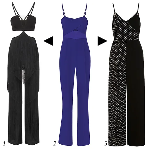 1 — Комбинезон из вискозы, Elisabetta Franchi, ок. 34 398 руб., Elisabetta Franchi; 2 — Комбинезон из вискозы и полиэсте- ра, Diane von Furstenberg, 33 700 руб., ЦУМ; 3 — Комбинезон из полиэстера, Topshop, 4130 руб., www.lamoda.ru 1 — Комбинезон из вискозы, Elisabetta Franchi, ок. 34 398 руб., Elisabetta Franchi; 2 — Комбинезон из вискозы и полиэсте- ра, Diane von Furstenberg, 33 700 руб., ЦУМ; 3 — Комбинезон из полиэстера, Topshop, 4130 руб., www.lamoda.ru