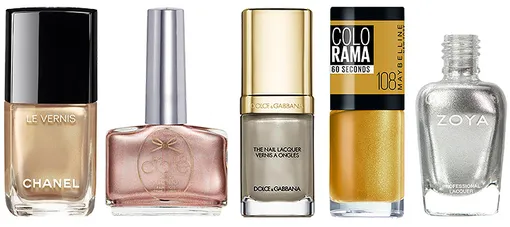 Chanel лак для ногтей Le Vernis (№532, Canotier); Ciate лак для ногтей (оттенок Goal Digger); Dolce & Gabbana Makeup лак для ногтей The Nail Lacquer (№810, Platinum); Maybelline NY лак для ногтей Colorama (№108); Zoya лак для ногтей (оттенок Trixie Silver)