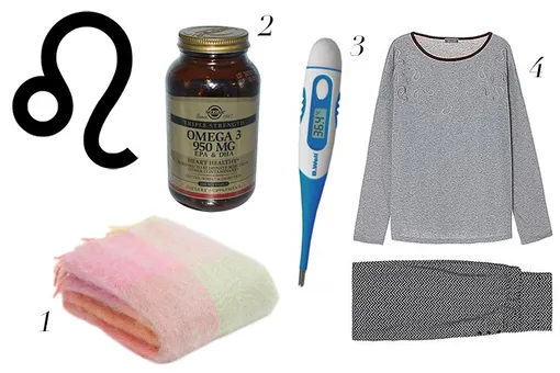 1. Плед Zara Home, 9 999 рублей; 2. Капсулы Omega-3, 1 934 рубля; 3. Электронный градусник B.Well, 290 рублей; 4. Пижама Intimissimi, 4 200 рублей