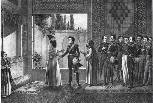 Первое свидание И.Ф. Паскевича с наследником персидского престола Аббас-Мирзою (Грибоедов — пятый справа)