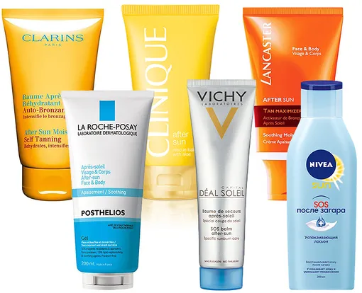 Средства после загара: Clarins, La Roche-Posay, Clinique, Vichy, Lancaster, Nivea