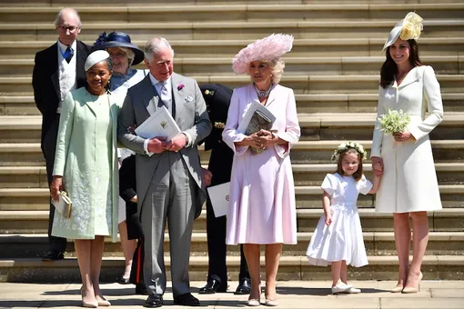 Члены королевской семьи и Дориа Редлан на свадьбе принца Гарри и Меган Маркл