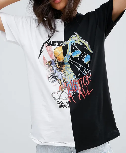 Двухцветная футболка с надписью «Metallica», Asos, 1788 руб. Двухцветная футболка с надписью «Metallica», Asos, 1788 руб.