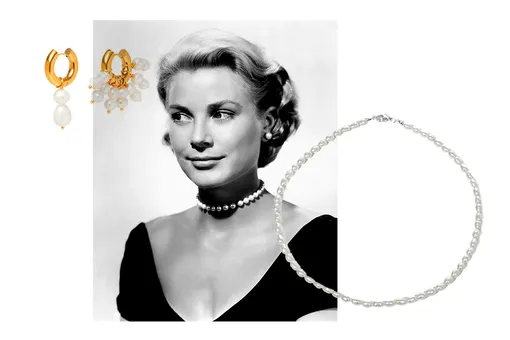 Грейс Келли в 50-х; жемчужные серьги VIVA LA VIKA — 25 900 руб., ожерелье Poison Drop — 6500 руб.