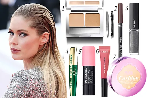 1. Палетка теней для бровей Brow Artist Genius Kit; 2. водостойкий карандаш для глаз Infaillible Gel Crayon 24H; 3. жидкие тени для век Infaillible Eye Paint № 203; 4. тушь для ресниц Volume Million Lashes Feline; 5. румяна Infaillible Blush Paint; 6. матовая помада Infaillible Lip Paint (№102); 7. кушон Nude Magique. Все — L'Oréal Paris. 1. Палетка теней для бровей Brow Artist Genius Kit; 2. водостойкий карандаш для глаз Infaillible Gel Crayon 24H; 3. жидкие тени для век Infaillible Eye Paint № 203; 4. тушь для ресниц Volume Million Lashes Feline; 5. румяна Infaillible Blush Paint; 6. матовая помада Infaillible Lip Paint (№102); 7. кушон Nude Magique. Все — L'Oréal Paris.
