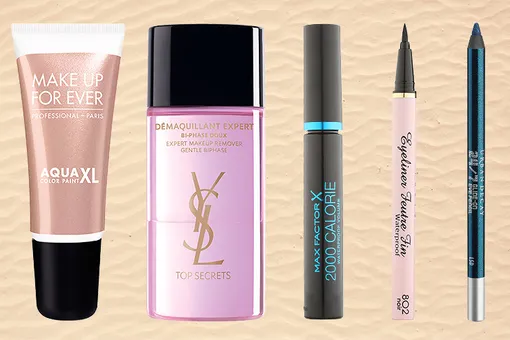 1 — Кремовые тени Aqua XL Color Paint, I-80, Make Up For Ever, 1650 руб.; 2 — Средство для снятия макияжа Top Secrets Deˊmaquillant Expert Bi-Phase Doux, Yves Saint Laurent, 2213 руб.; 3 — Водостойкая тушь 2000 Calorie, Max Factor, 400 руб.; 4 — Водостойкая подводка Feutre Fin, Vivienne Sabo, 299 руб.; 5 — Карандаш 24/7 Glide-On Eye Pencil, LSD, Urban Decay, 1350 руб. 1 — Кремовые тени Aqua XL Color Paint, I-80, Make Up For Ever, 1650 руб.; 2 — Средство для снятия макияжа Top Secrets Deˊmaquillant Expert Bi-Phase Doux, Yves Saint Laurent, 2213 руб.; 3 — Водостойкая тушь 2000 Calorie, Max Factor, 400 руб.; 4 — Водостойкая подводка Feutre Fin, Vivienne Sabo, 299 руб.; 5 — Карандаш 24/7 Glide-On Eye Pencil, LSD, Urban Decay, 1350 руб.