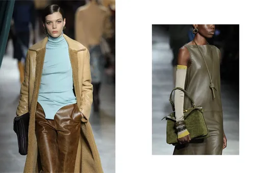 Оперные перчатки из шерсти, азиатские пиджаки и расстегнутые боди: коллекция Fendi играет на контрастах