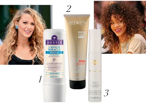 1. Увлажняющий крем для волос 3 Minute Miracle Moisture, Aussie, 379 руб. 2. Уход для непослушных волос Frizz Dismiss Rebel Tame, Redken, 2200 руб. 3. Праймер для укладки Marula Oil Rare Oil Extended Primer, Paul Mitchell, 2560 руб.