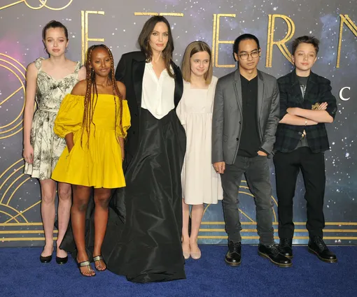 Анджелина Джоли с дочерьми Шайло, Захарой, Вивьен и сыновьями Мэддоксом и Ноксом