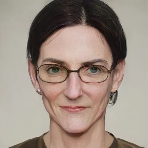 Минерва Макгонагалл: строгое лицо, зеленые глаза, квадратные очки, черные волосы в пучке