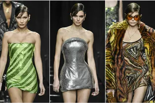 Белла Хадид, Кендалл Дженнер и Кайя Гербер устроили битву головокружительных мини на показе Versace
