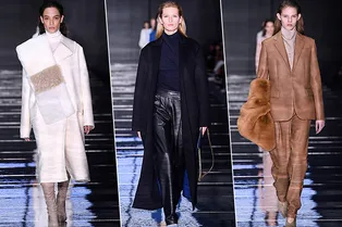 Лаконичные костюмы и меховые шарфы на показе BOSS FW 2019 Лаконичные костюмы и меховые шарфы на показе BOSS FW 2019