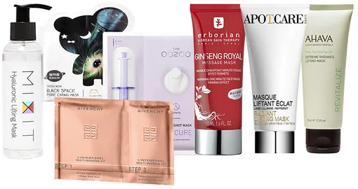 Mixit Hyaluronic Lifting Mask; The Oozoo Bear Black Space Pore Caring; Givenchy L'Intemporel; The Oozoo Face in-shot mask age cure; Erborian Ginseng Royal Massage Mask; Apot. Care Paris Radiant Lifting Mask; Ahava Extreme Radiance Lifting Mask
