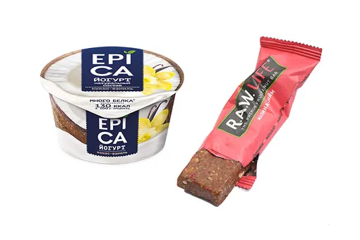 Йогурт Epica с повышен- ным содержанием белка и батончики с орехами R.A.W. Life – хорошие варианты для второго завтрака! Йогурт Epica с повышен- ным содержанием белка и батончики с орехами R.A.W. Life – хорошие варианты для второго завтрака!