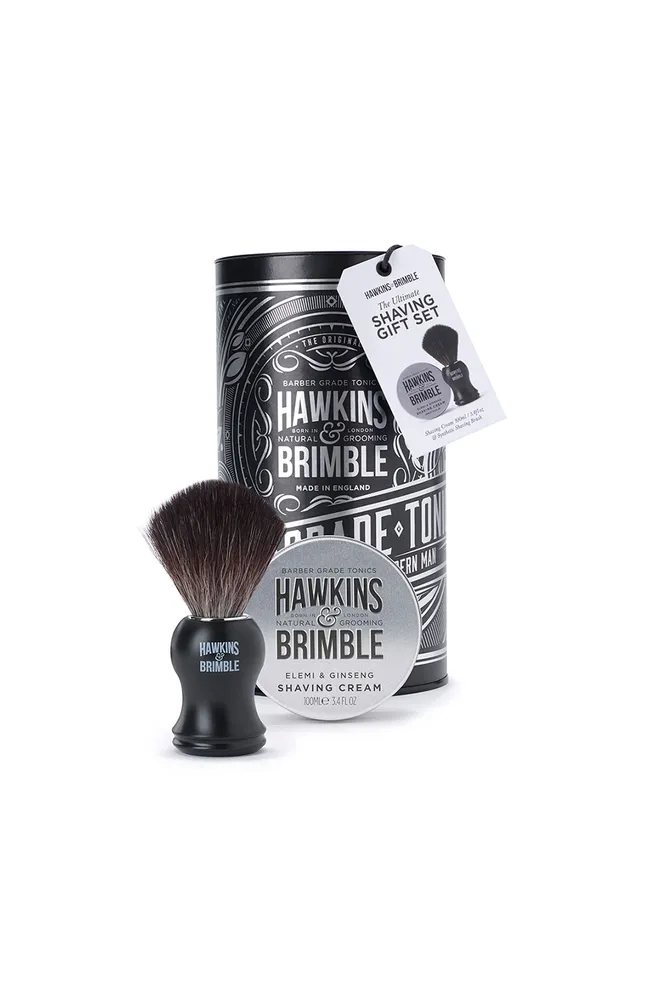 Подарочный набор для бритья Shaving Gift Set SILVER: кисть и крем для бритья Hawkins Brimble, 'Азбука вкуса', 4 998 рублей
