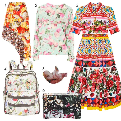 1 — Acne, €489 на mytheresa; 2 — Barjis, £261 на thenandnowshop.com; 3 — Dolce&Gabbana, 162 800 рублей на aizel.ru; 4 — LeSportsac, $155 на ru.shopbop.com; 5 — Брошь Yellownessa, 400 рублей на click-boutique.ru; 6 — Визитница Alexander MсQueen, $215 на frwd.com