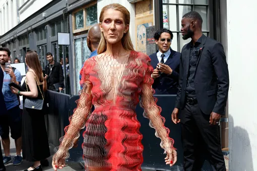 Селин Дион в прозрачном платье в пол без бра прогулялась по Парижу