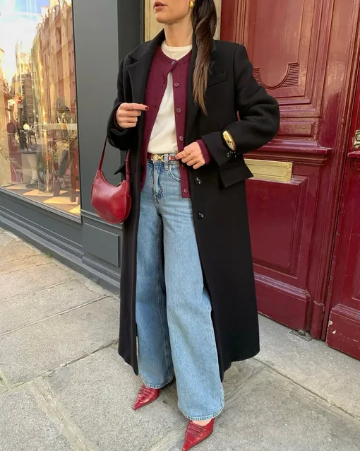 джинсы клеш с кардиганом