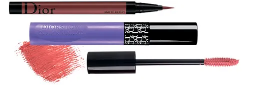 Лайнер Diorshow On Stage Liner, 876, Matte Rusty, Dior; Тушь Diorshow Pump’n’Volume, 160, Purple Pump, Dior; Тушь Diorshow Pump’n’Volume, 640, Coral Pump, Dior