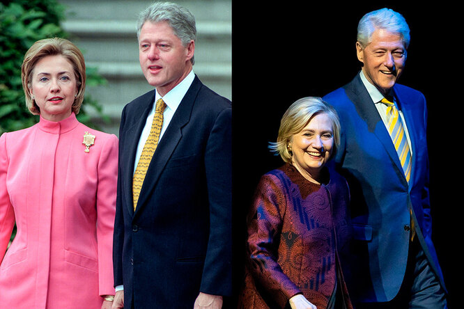 Билл и Хиллари Клинтон в молодости и сейчас