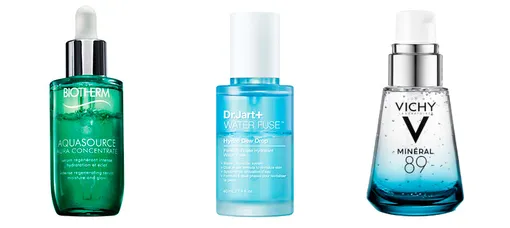 Biotherm Aquasource Aura Concentrate / Dr.Jart+ Water Fuse Hydro Dew Drop / Vichy Mineral 89